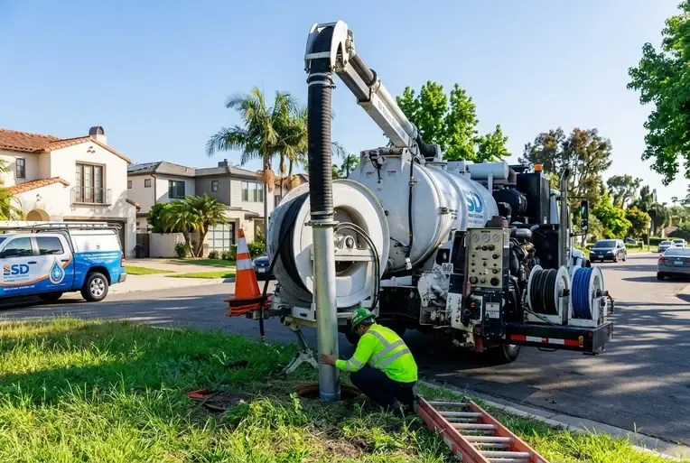 Hydro Jetting Services in Marina CA - Professional sewer drain cleaning technician clearing pipe blockages with high pressure water jetter