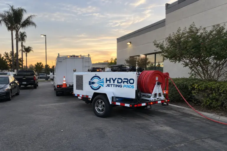 San Diego Hydro Jetting Pros trailer-mounted sewer jetting unit on site in San Diego